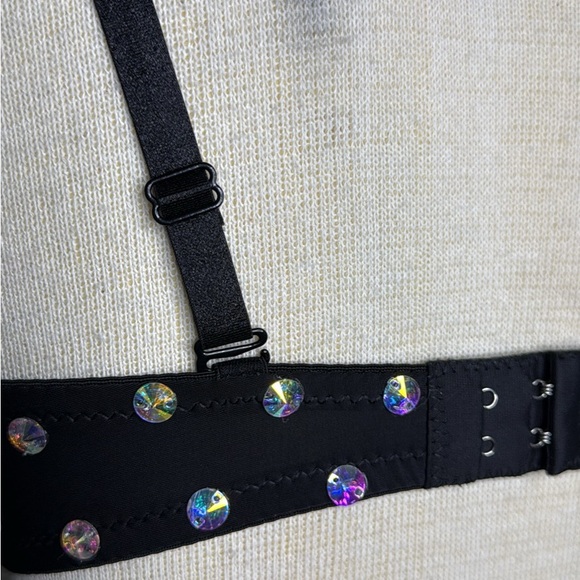 Black Gold Embellished Bra Top Rhinestones Brand New EDC Festival - Picture 6 of 10